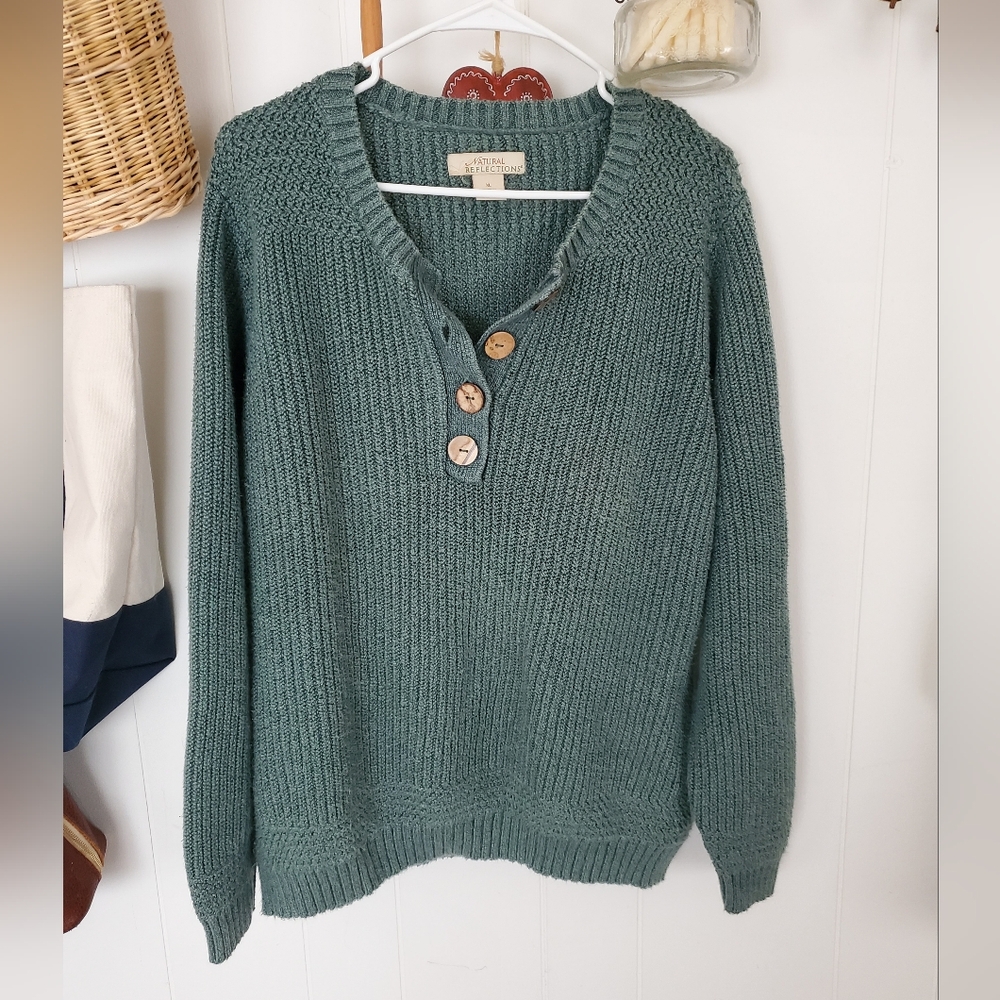 Vintage Natural Reflections green henley sweater